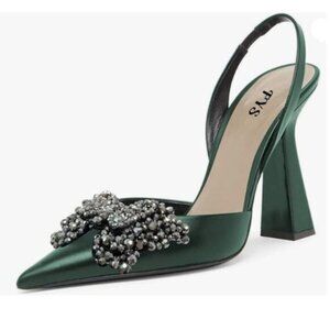 FYS Dark Green Slip on Pointed Toe Slingback Sandals D'Orsay Pump Butterfly Shoe